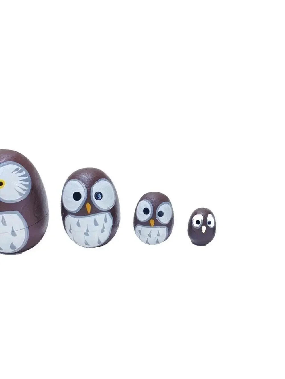 Wooden Owl Nesting Dolls - 10 Piece Set - Brown and White - Hand-Painted
